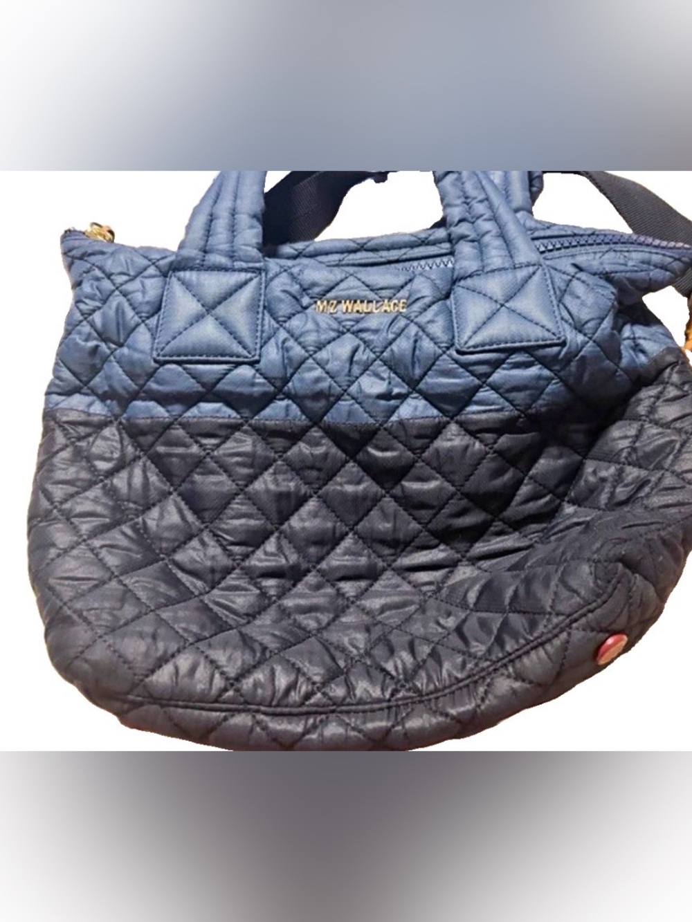 MZ Wallace Medium Sutton Navy Black Quilted Tote Bag Crossbody – Good Condition